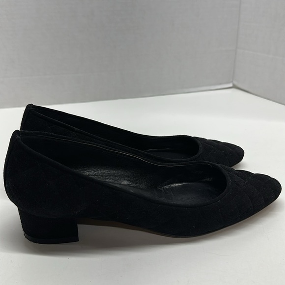 Manolo Blahnik Heels Shoes Low Pumps Quilted Suede Leather Black Size 35.5 5.5 - Picture 6 of 10